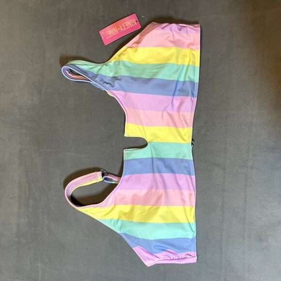 Ninety Nine Pastel Stripe Bikini Top Womens 3X Pink Purple Multicolor Rainbow - Picture 4 of 11